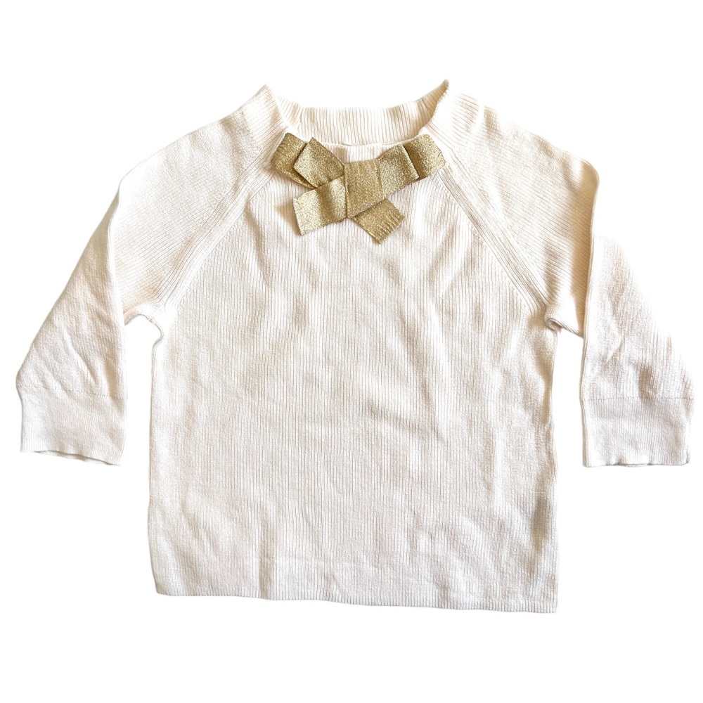 J. CREW Kids CREWCUTS Cream with Gold Bow Cotton Ribbed Sweater Sz 6-7 - Picture 6 of 11